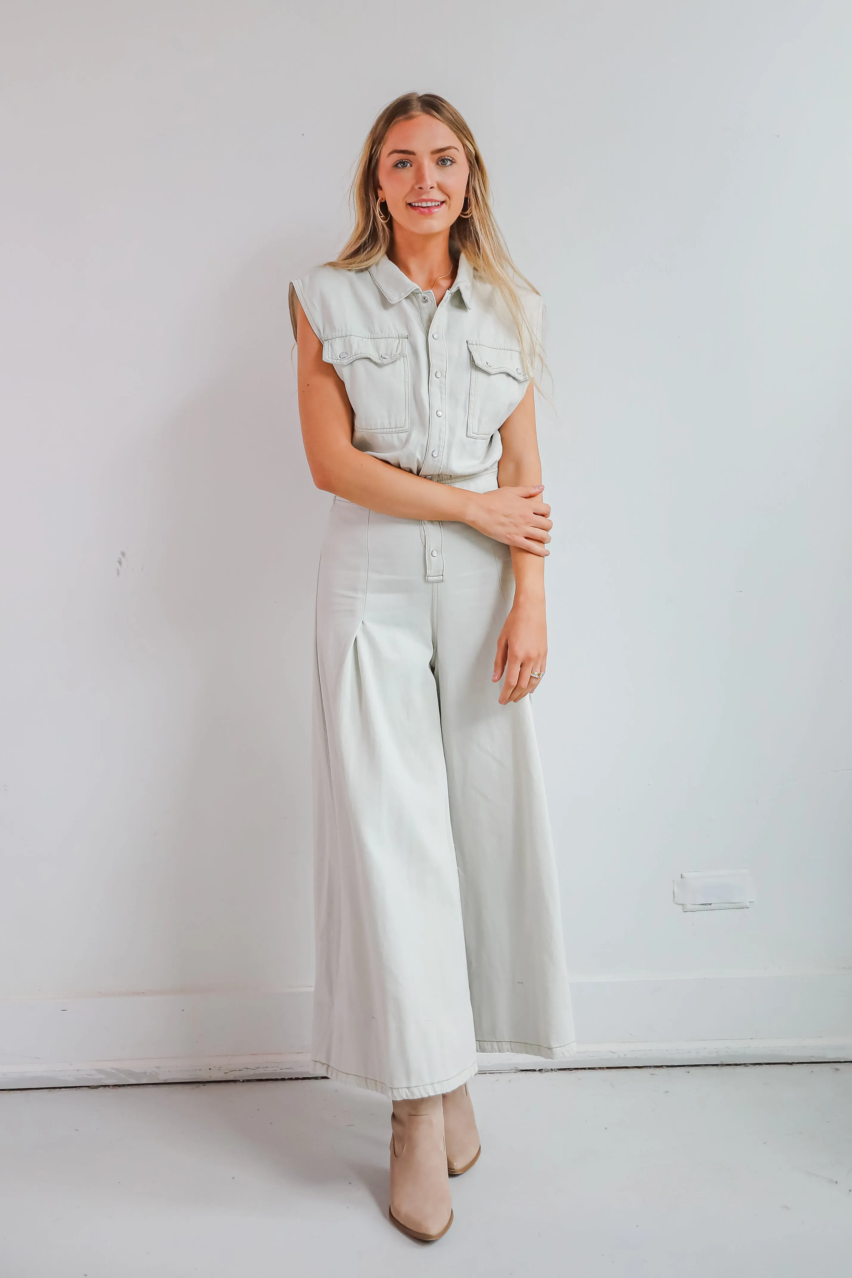 FINAL SALE - Major Charmer Light Wash Denim Jumpsuit