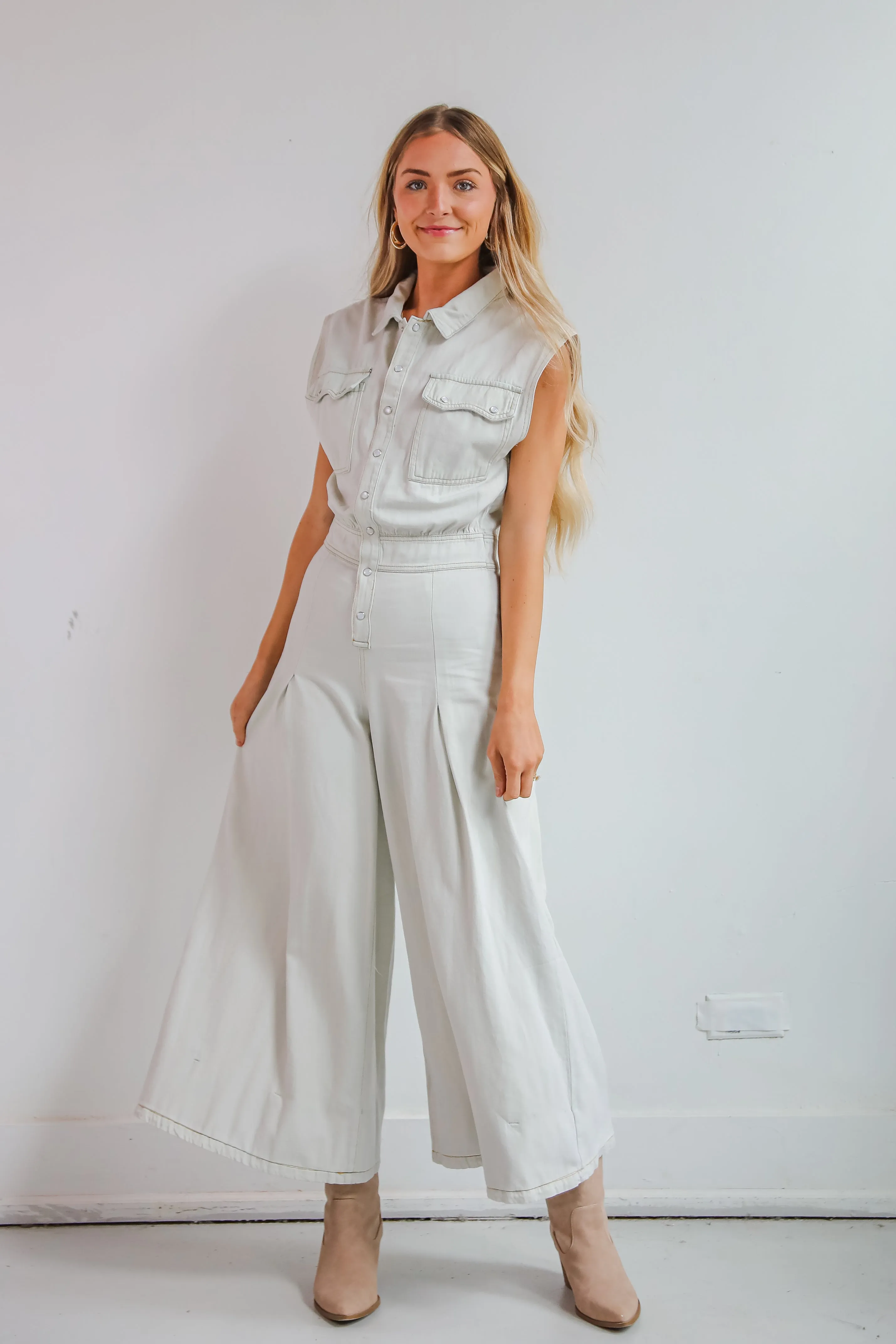 FINAL SALE - Major Charmer Light Wash Denim Jumpsuit