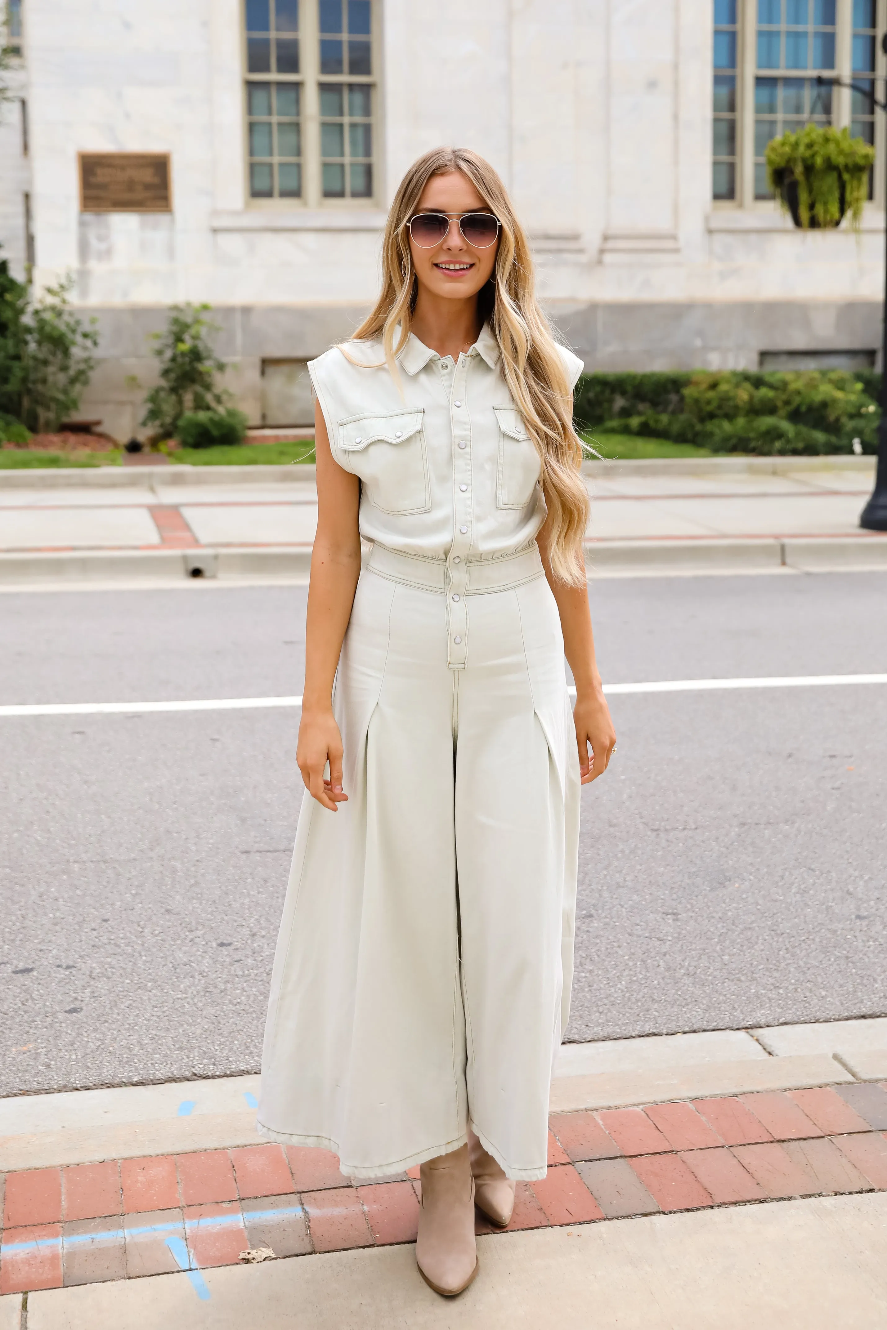 FINAL SALE - Major Charmer Light Wash Denim Jumpsuit