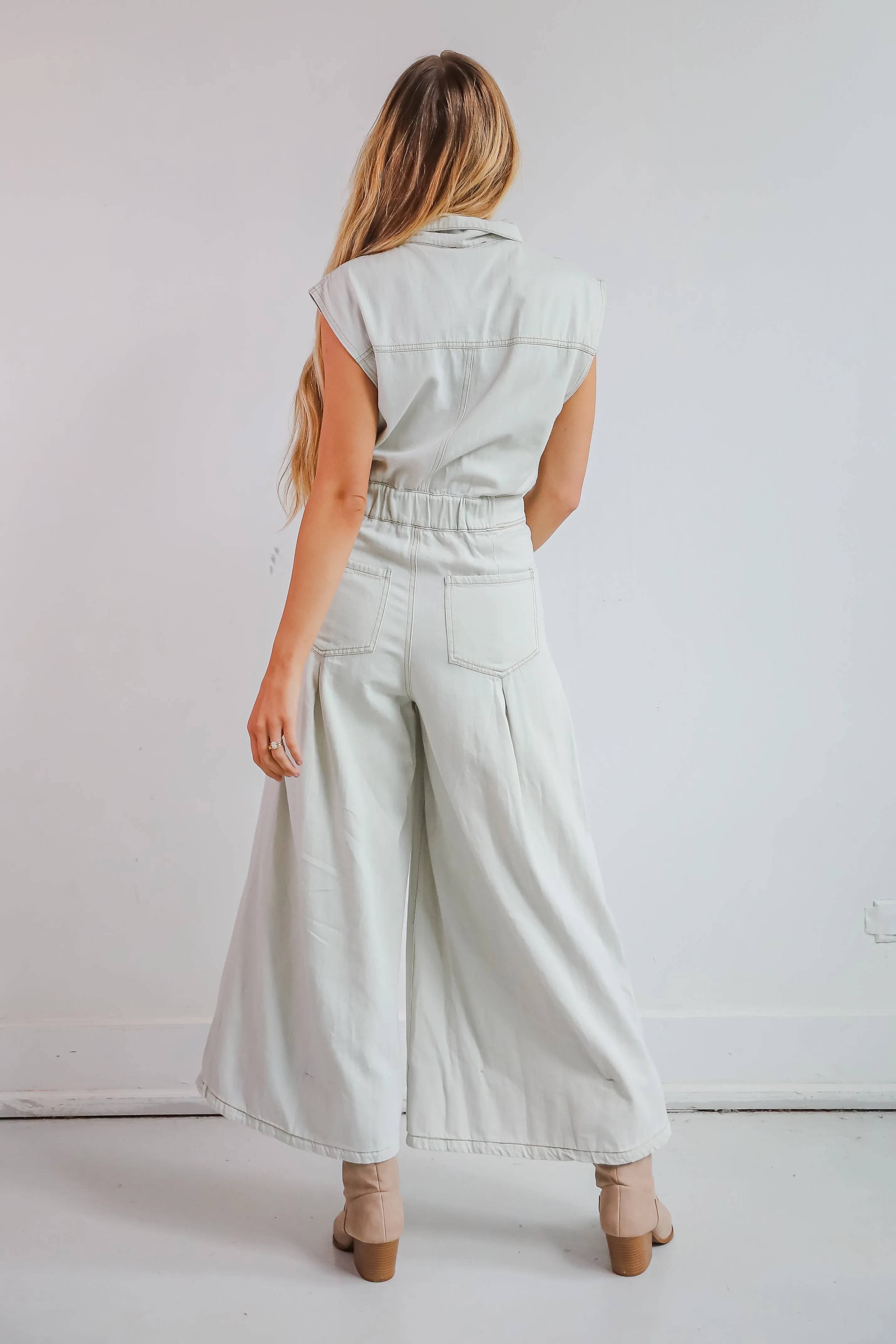 FINAL SALE - Major Charmer Light Wash Denim Jumpsuit