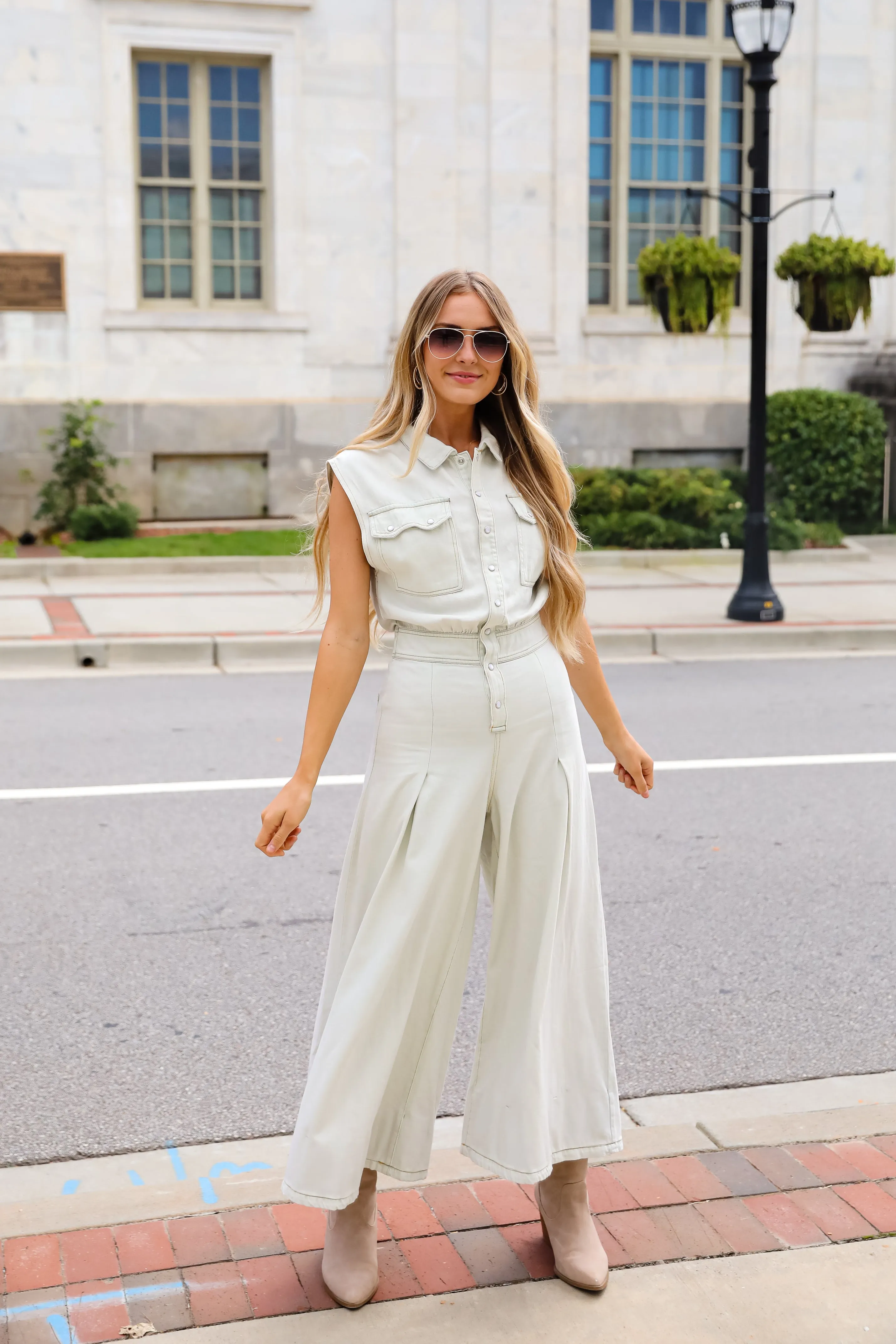 FINAL SALE - Major Charmer Light Wash Denim Jumpsuit