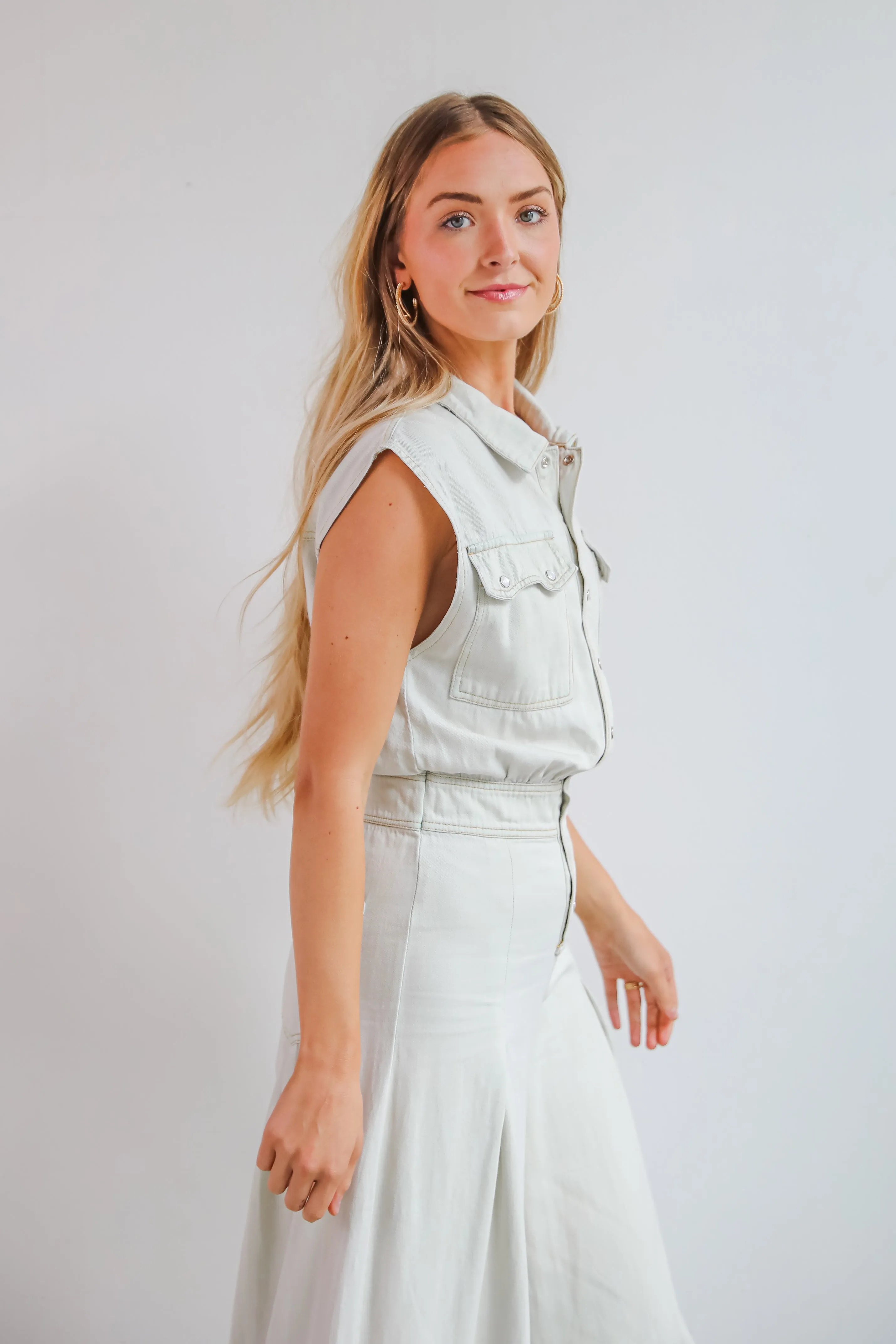 FINAL SALE - Major Charmer Light Wash Denim Jumpsuit