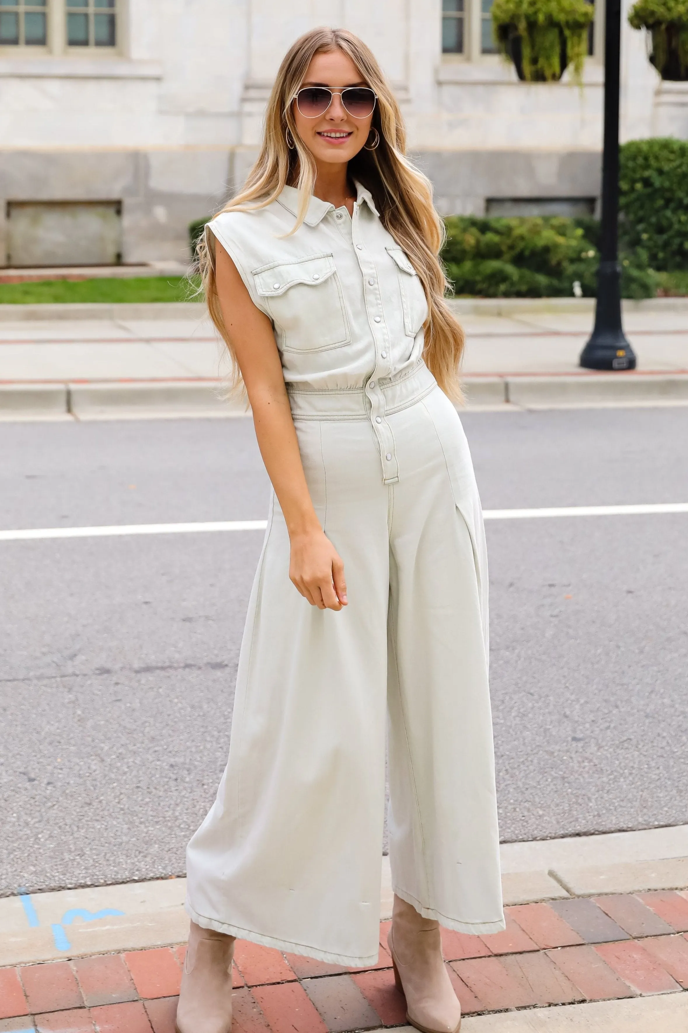 FINAL SALE - Major Charmer Light Wash Denim Jumpsuit