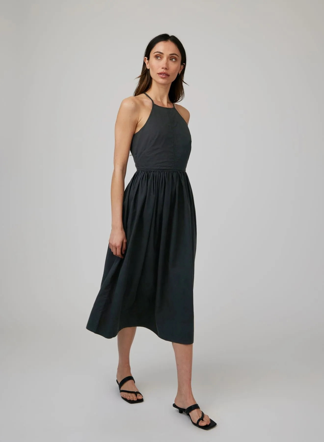 Fitted Midi Halter Dress - Black