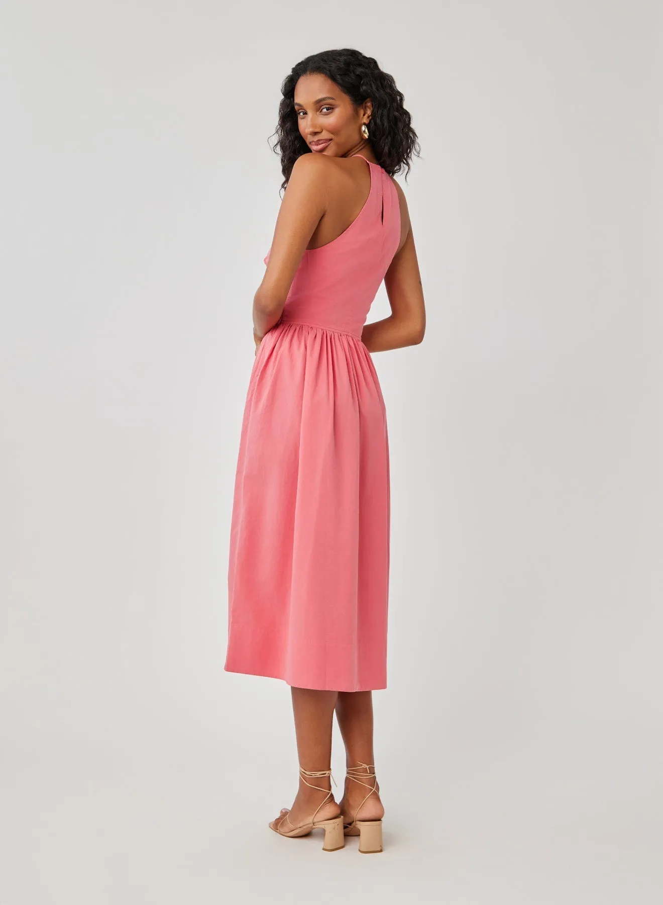 Fitted Midi Halter Dress - Hibiscus Pink