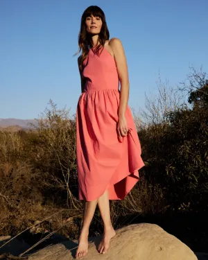 Fitted Midi Halter Dress - Hibiscus Pink