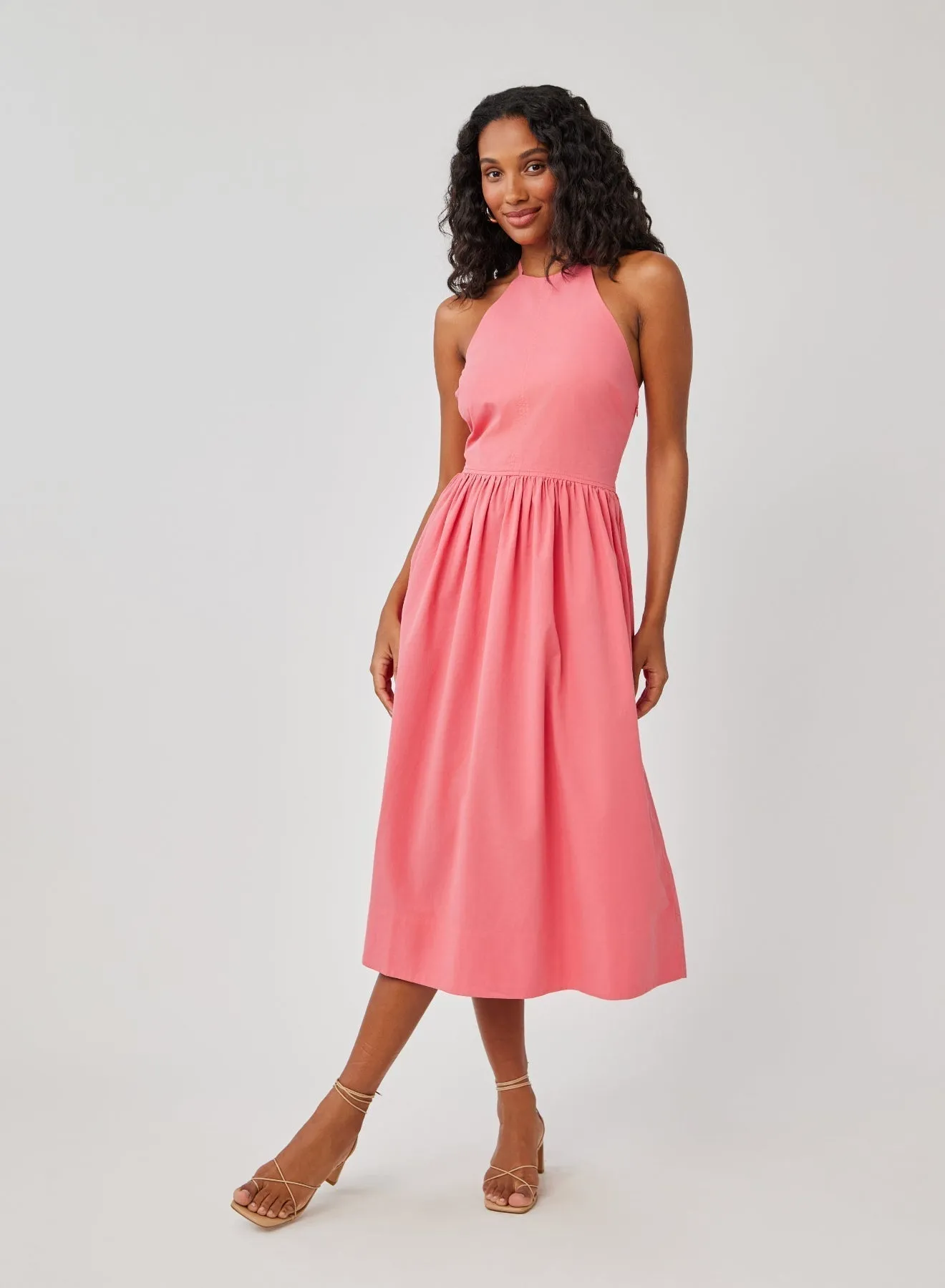 Fitted Midi Halter Dress - Hibiscus Pink