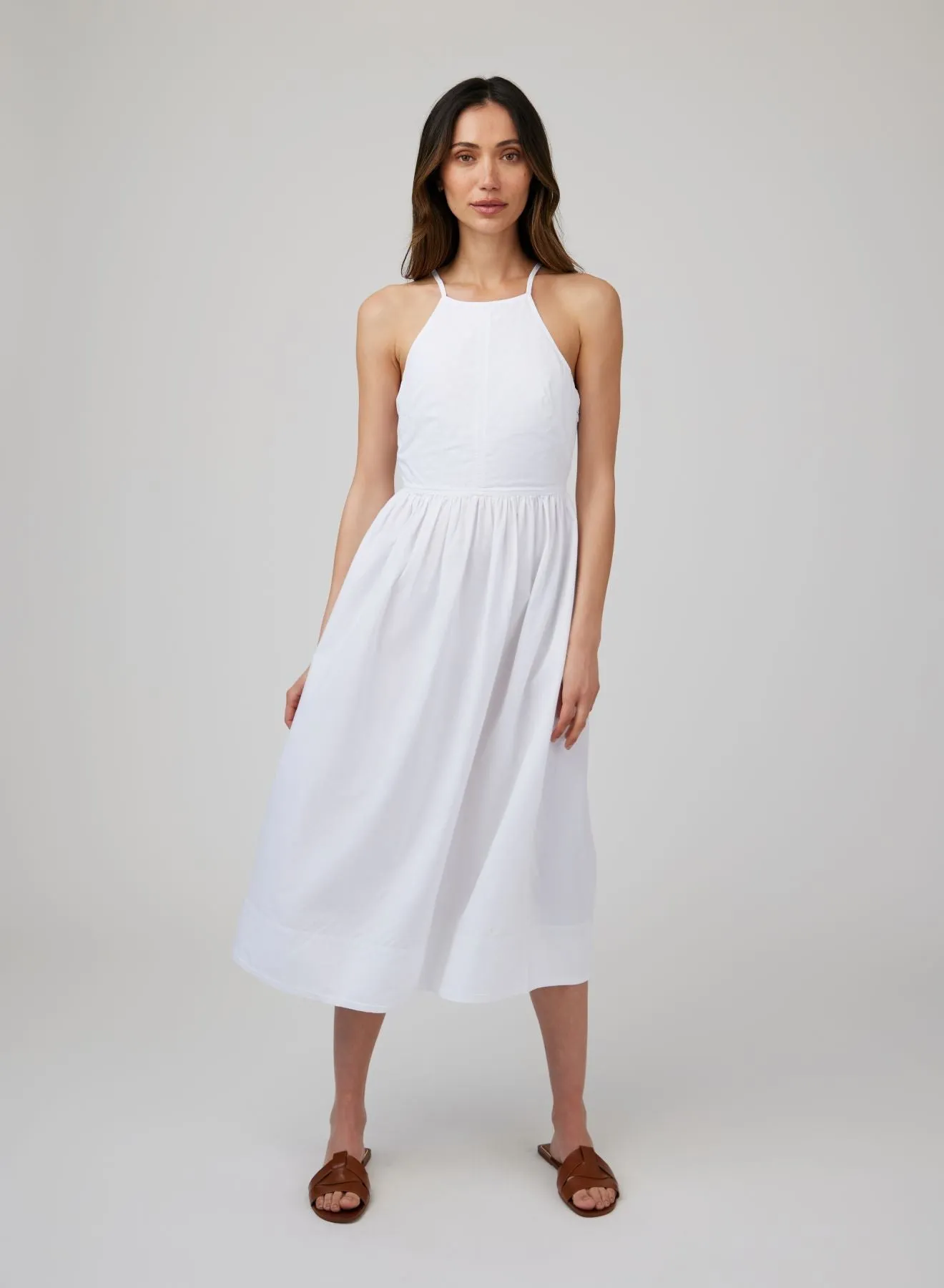 Fitted Midi Halter Dress - White