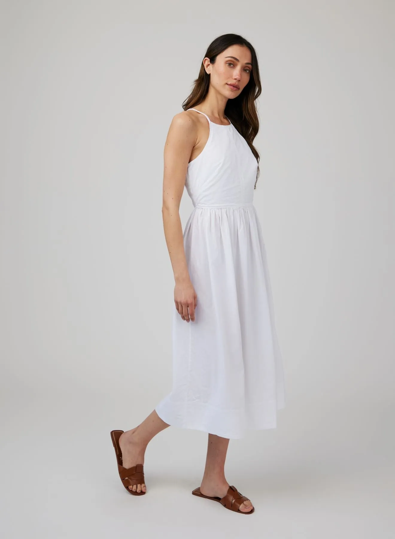 Fitted Midi Halter Dress - White
