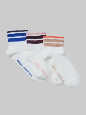 French Connection 3 Pack Tipped Ankle Socks