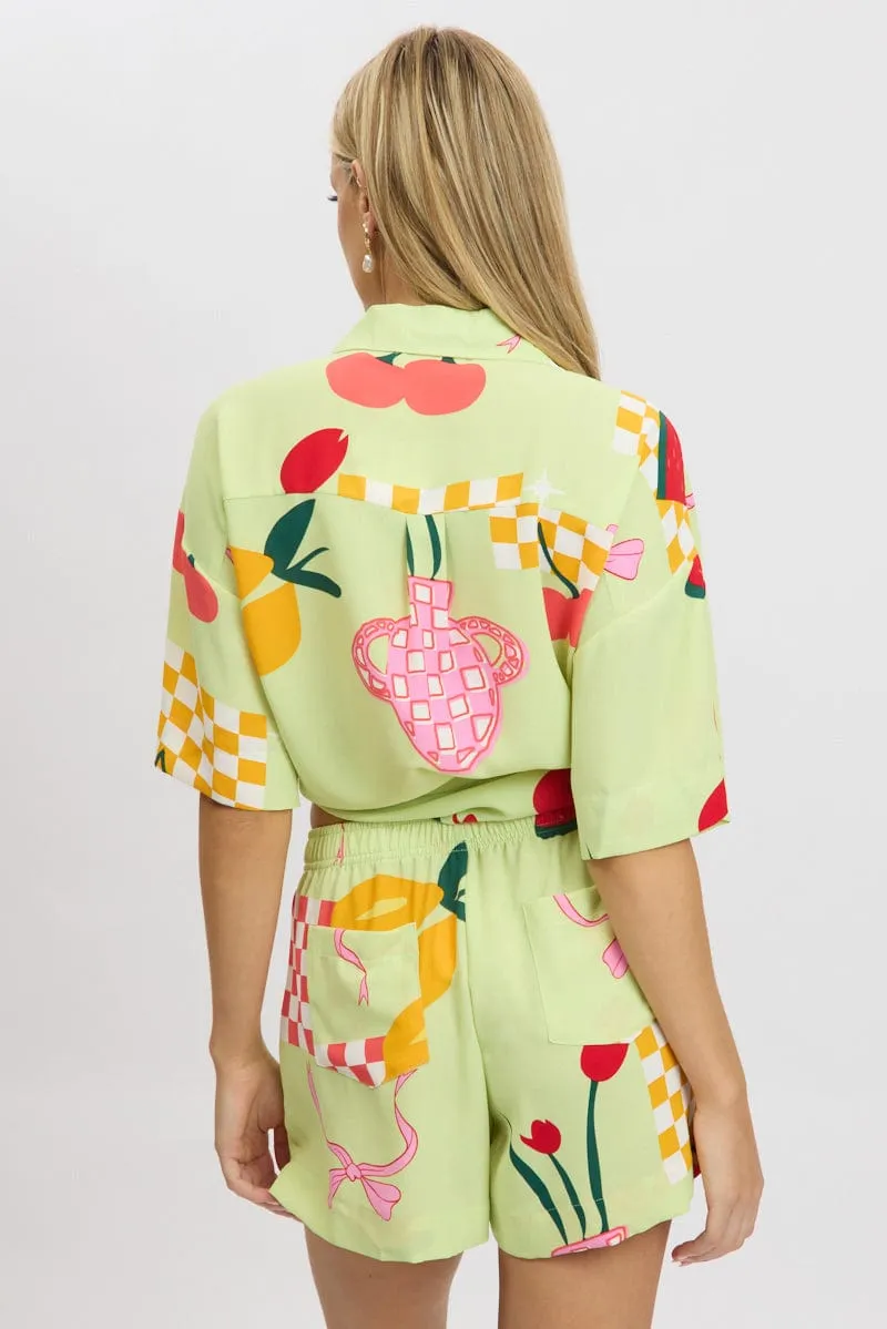 Green Abstract Relaxed Shirt Short Sleeve