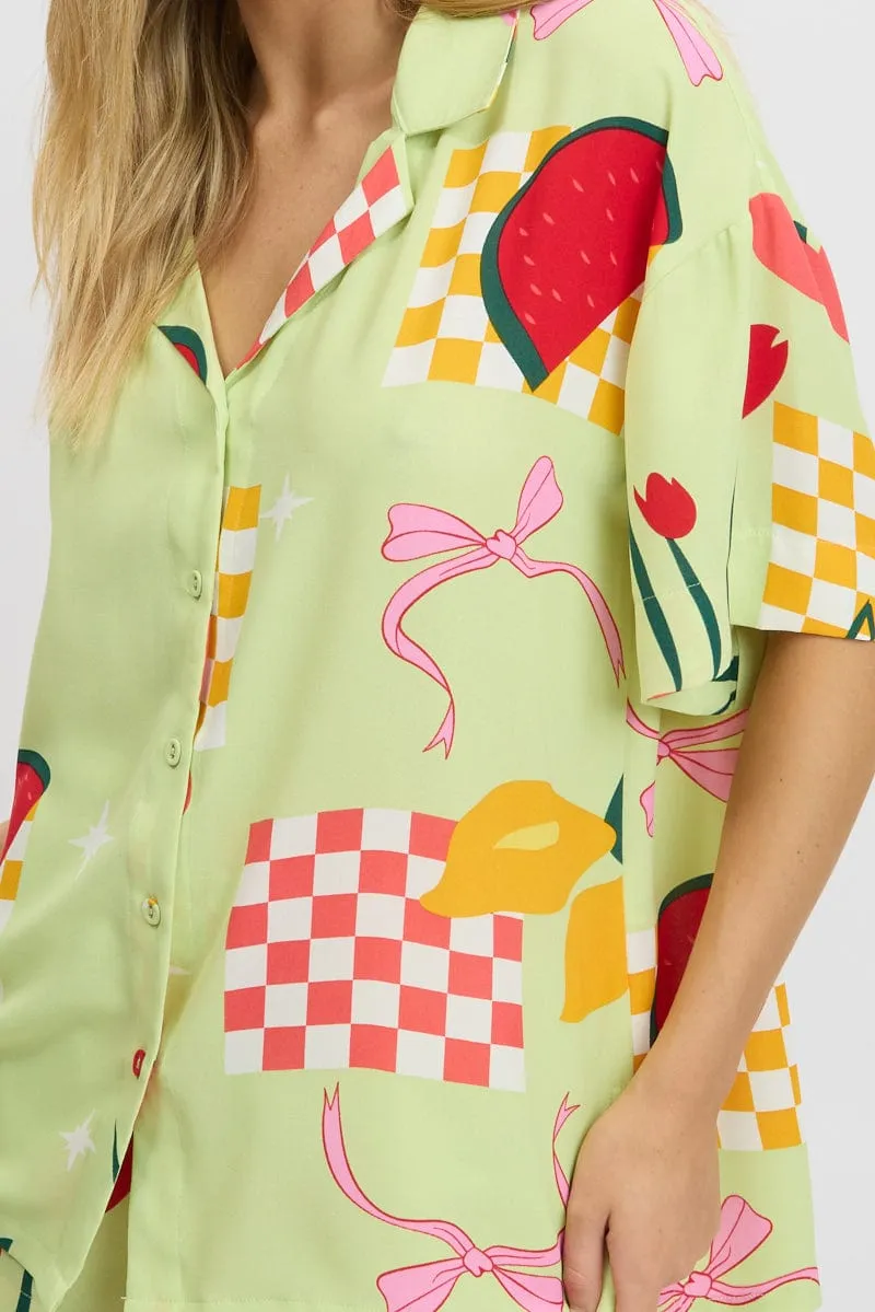 Green Abstract Relaxed Shirt Short Sleeve