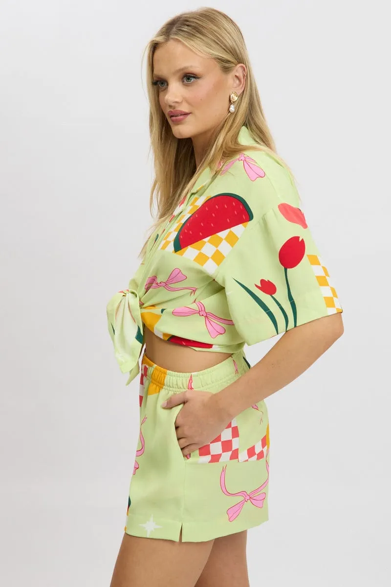 Green Abstract Relaxed Shirt Short Sleeve