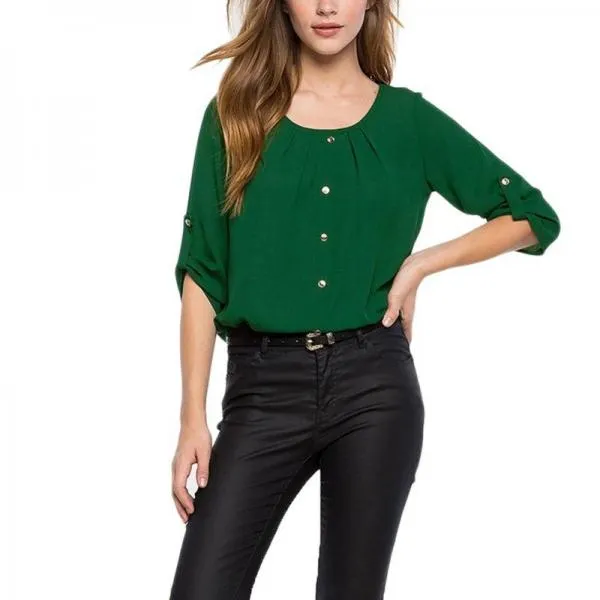 Green Yellow Women Shirt Chiffon Blusas Femininas Tops Elegant Ladies Formal Office Blouse Plus Size O Neck Shirt Women