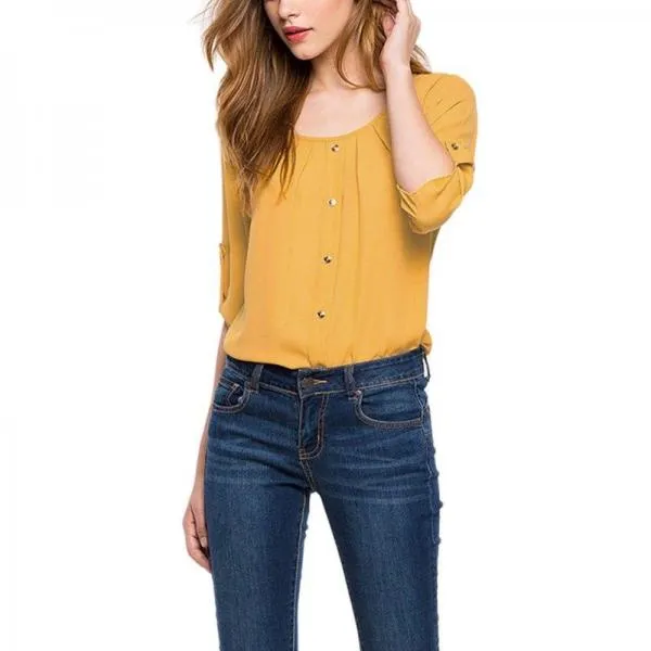 Green Yellow Women Shirt Chiffon Blusas Femininas Tops Elegant Ladies Formal Office Blouse Plus Size O Neck Shirt Women
