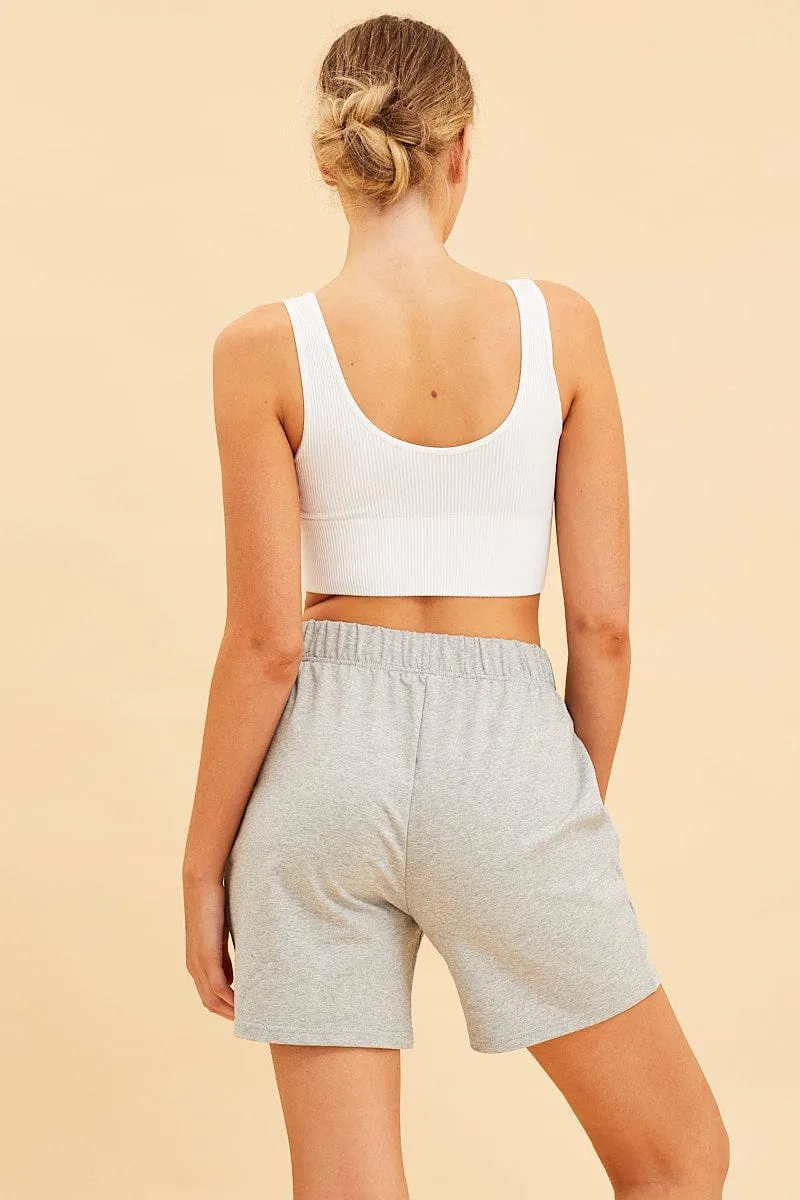 Grey Relaxed Short Pull On Cotton Terry Stretch