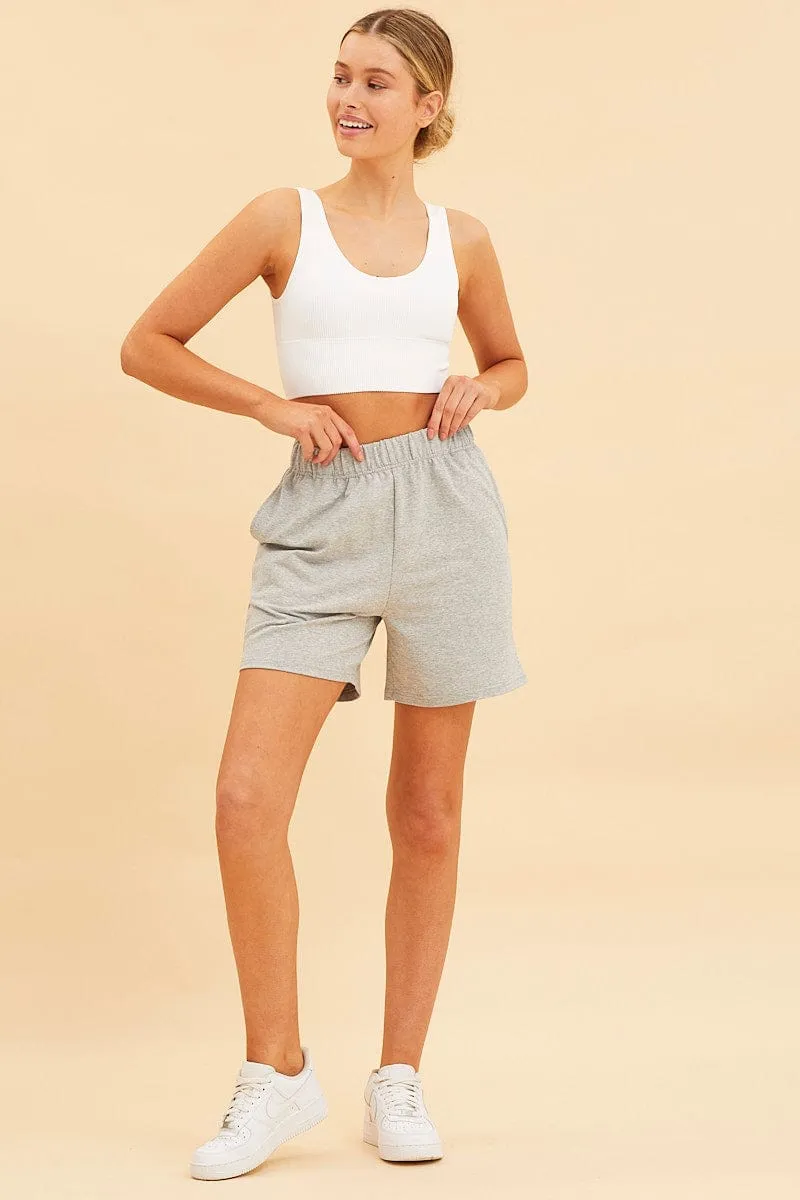 Grey Relaxed Short Pull On Cotton Terry Stretch