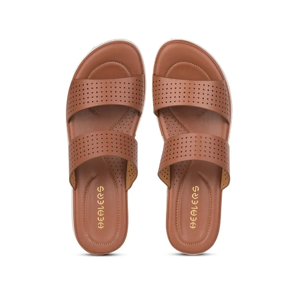 Healers Tan Casual Slippers For Women JD-38 By Liberty