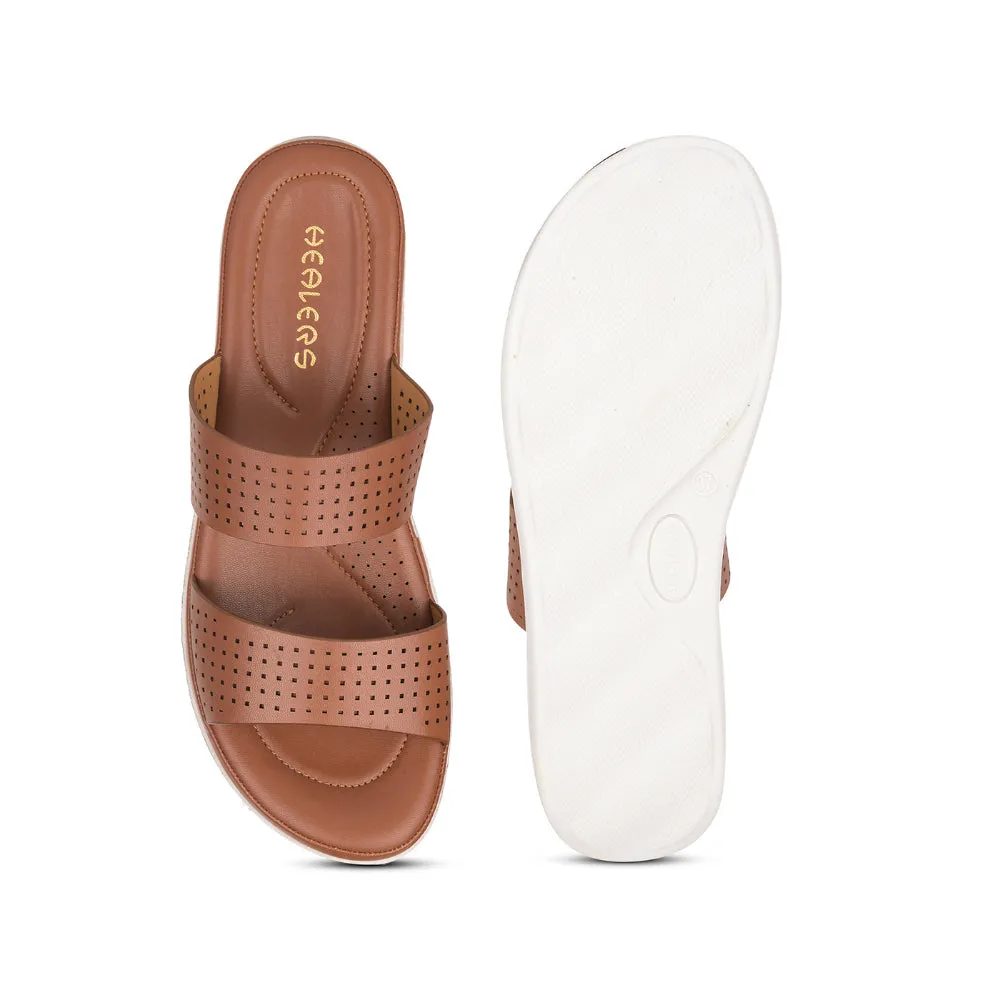 Healers Tan Casual Slippers For Women JD-38 By Liberty