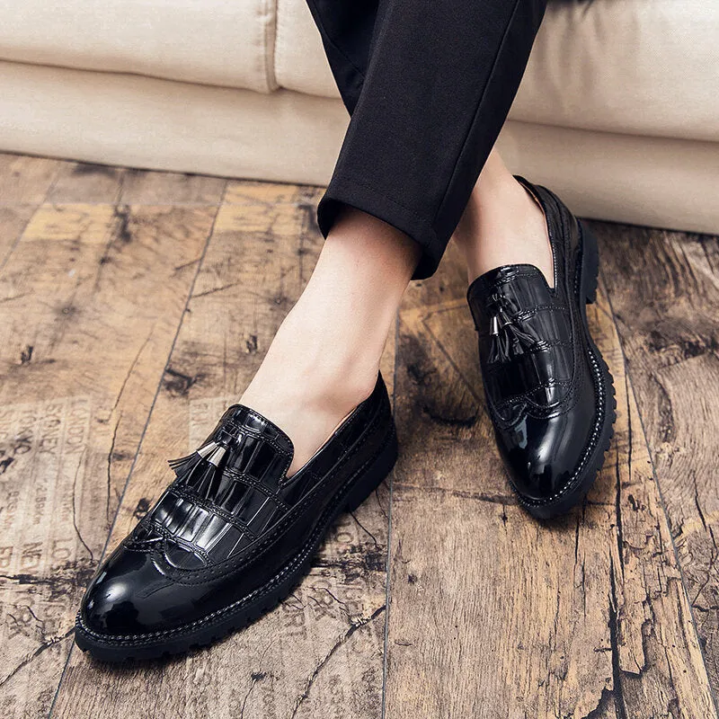 Leather Soft Bottom Tassel Pointed Toe Casual Business Men Dress Shoes