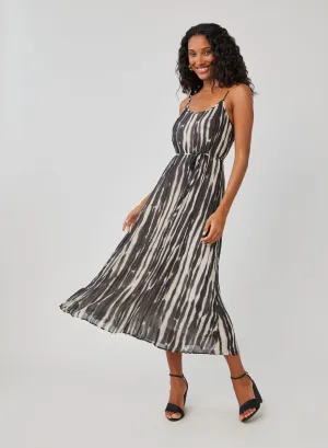 Midi Pleated Cami Dress - Brushed Stripe Print