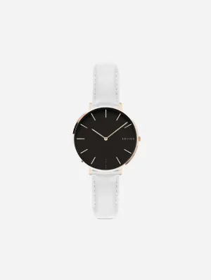 Mini Solar Watch with Black & Rose Gold Dial  | White Vegan Leather Strap