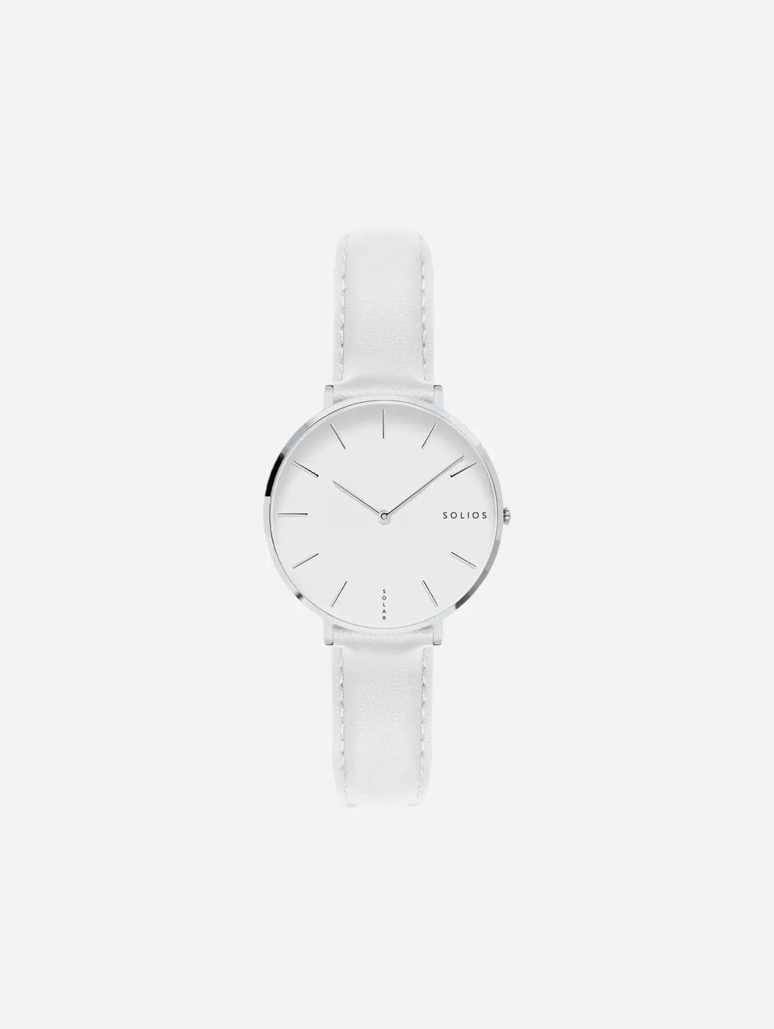 Mini Solar Watch with White & Silver Dial  | White Vegan Leather Strap