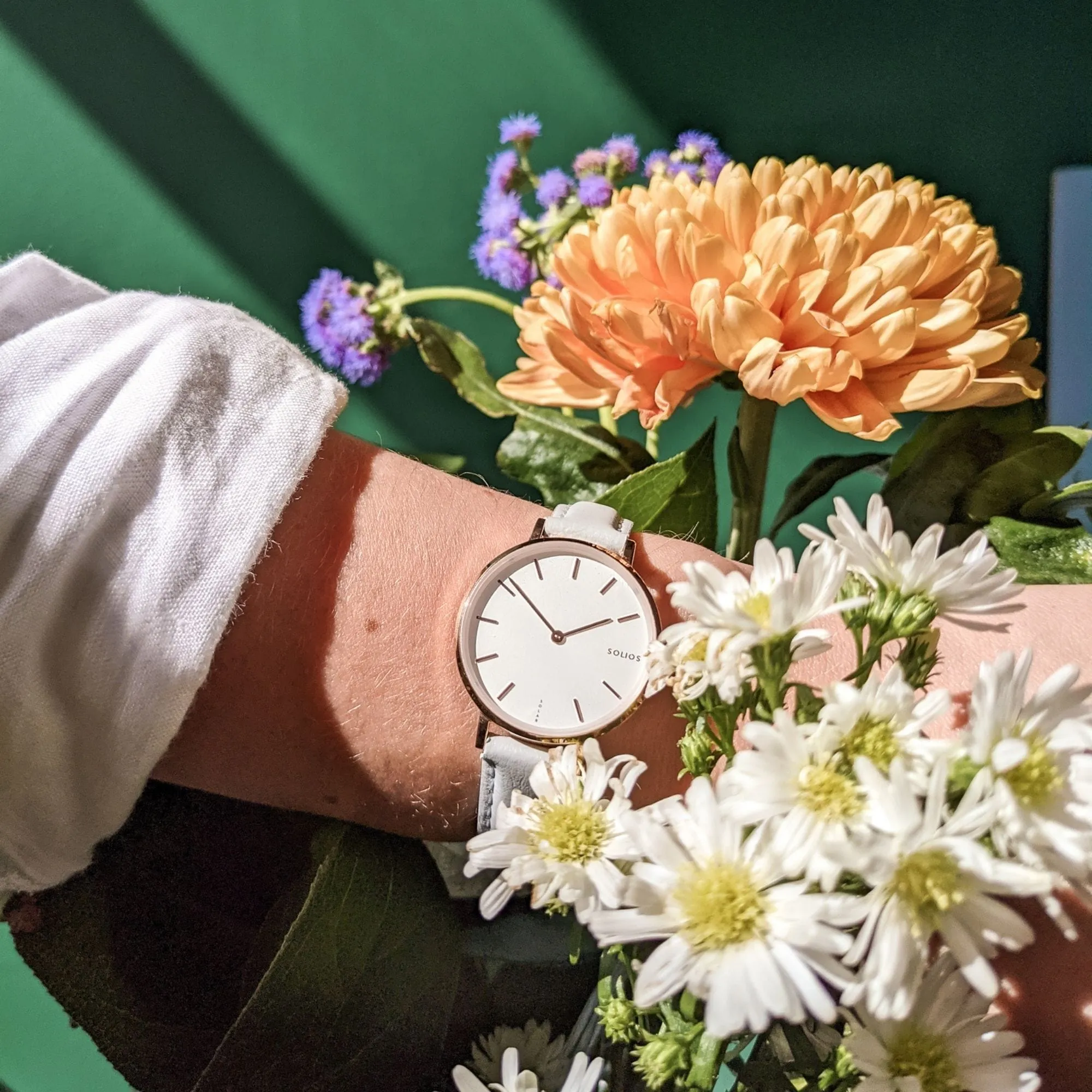 Mini Solar Watch with White & Silver Dial  | White Vegan Leather Strap