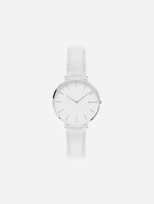 Mini Solar Watch with White & Silver Dial  | White Vegan Leather Strap