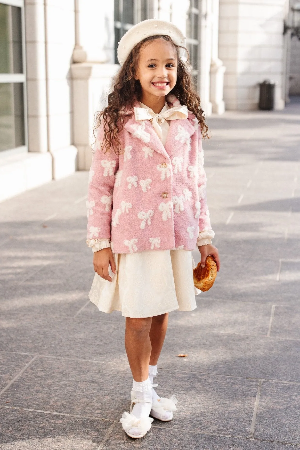Mini Teddy Coat in Pink Bow Print - FINAL SALE