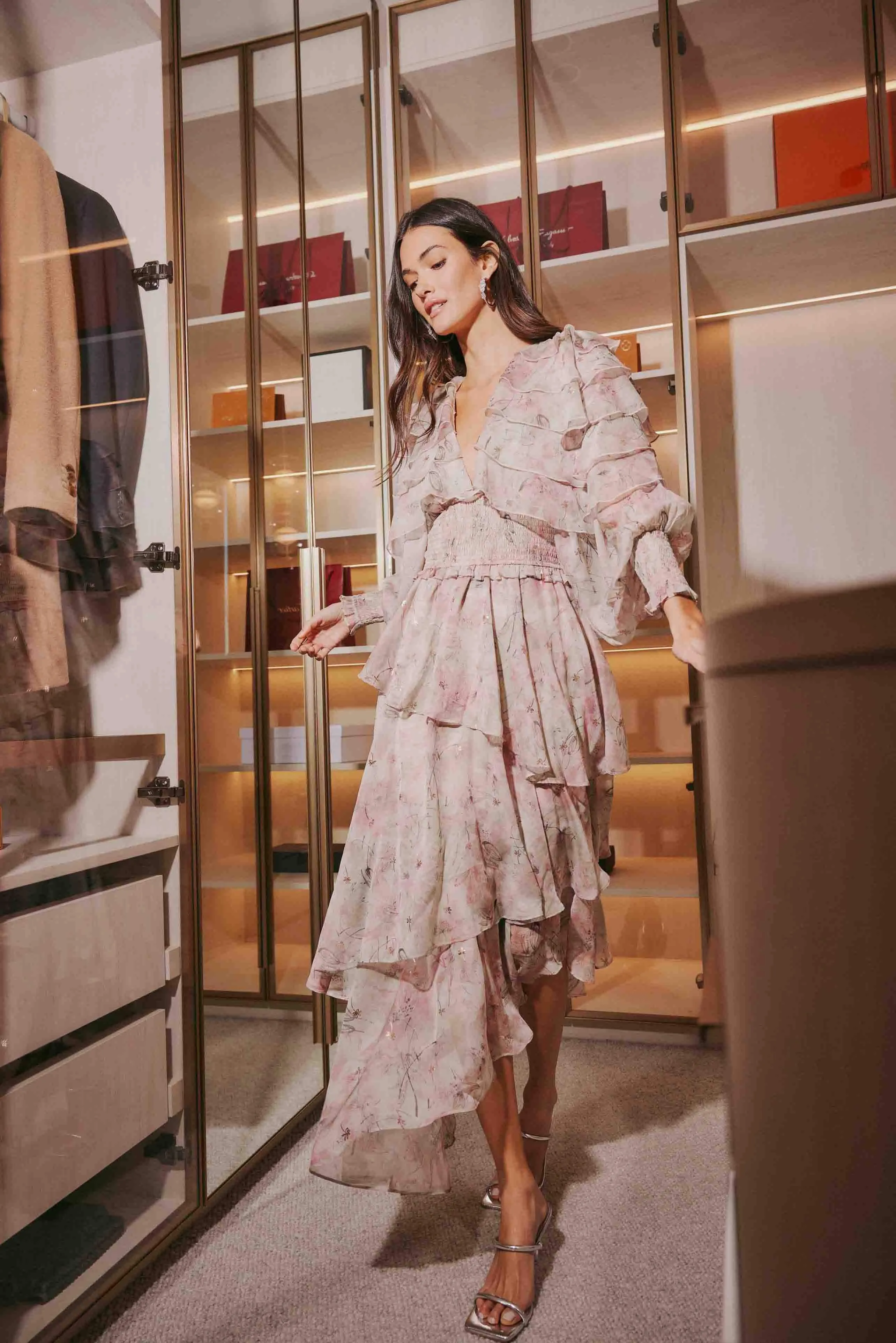 Monica Long Sleeve Midi Dress in Floral