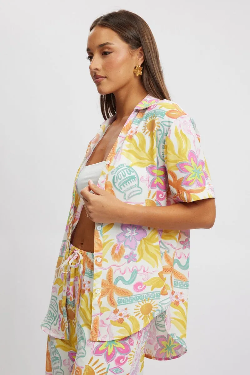 Multi Abstract Relaxed Shirt Short Sleeve