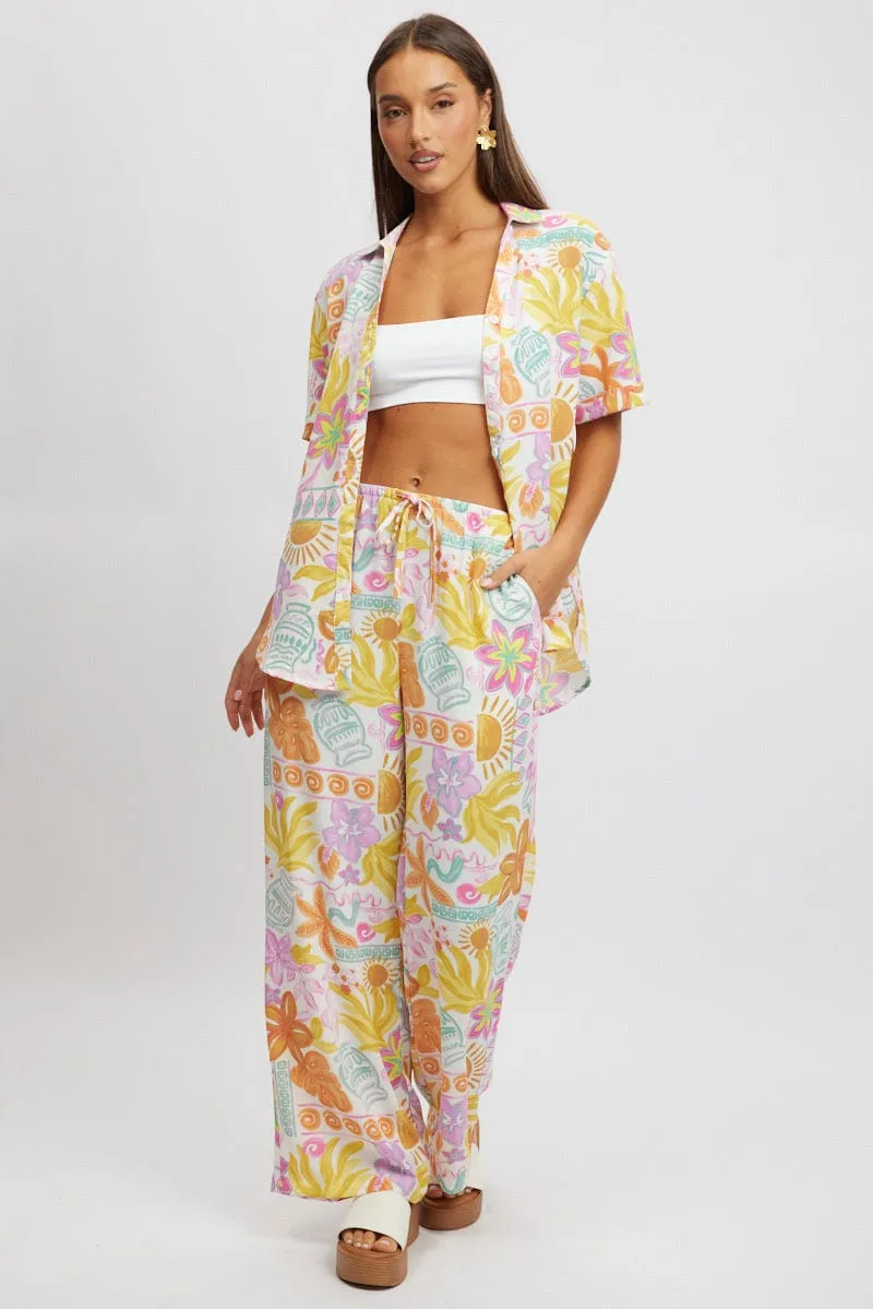 Multi Abstract Relaxed Shirt Short Sleeve