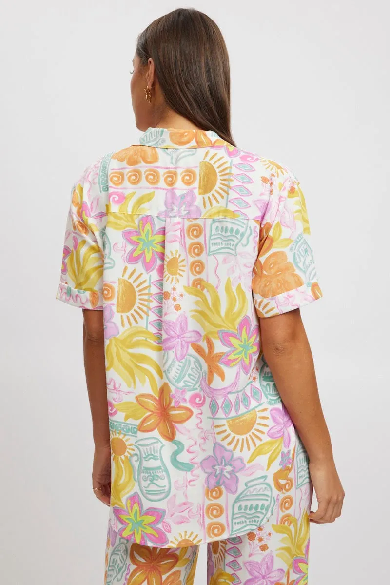 Multi Abstract Relaxed Shirt Short Sleeve