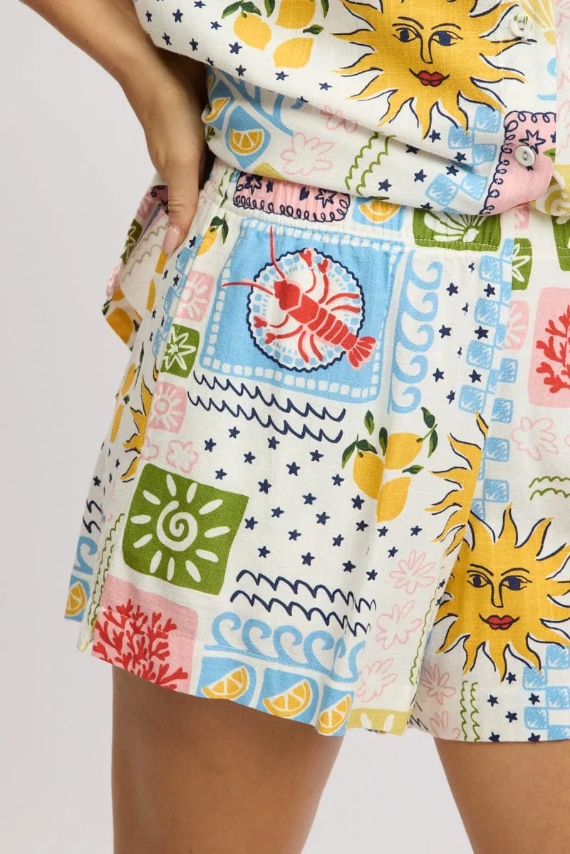 Multi Abstract Relaxed Shorts High Rise