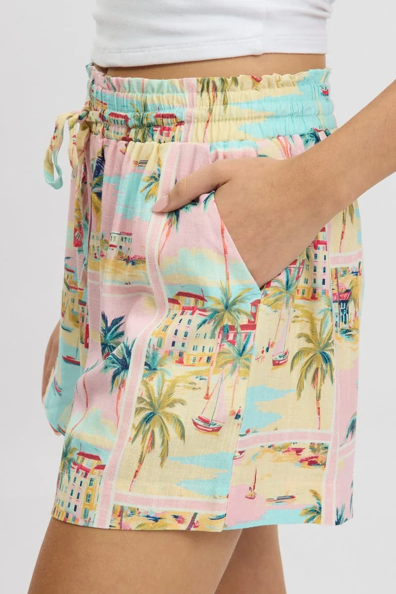 Multi Abstract Relaxed Shorts High Rise