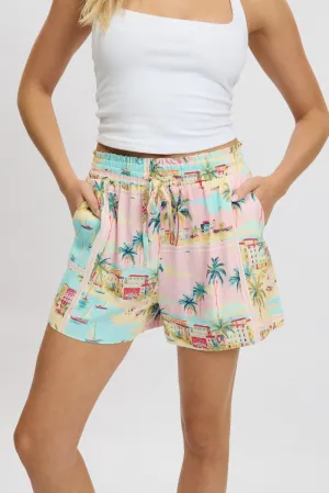 Multi Abstract Relaxed Shorts High Rise