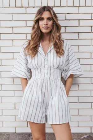 Sonyalle Playsuit - Blue Brown Stripe