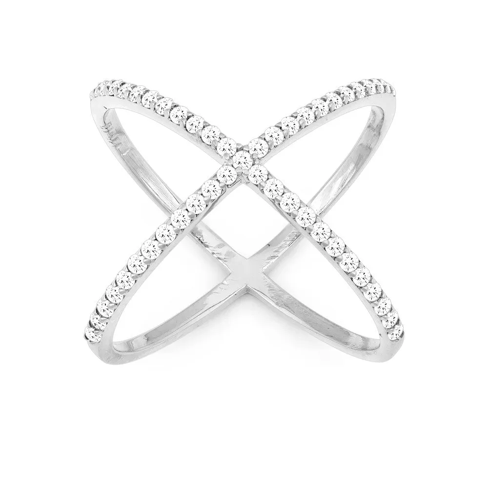 Sterling Silver CZ X Style Ring - W-9947