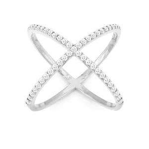 Sterling Silver CZ X Style Ring - W-9947