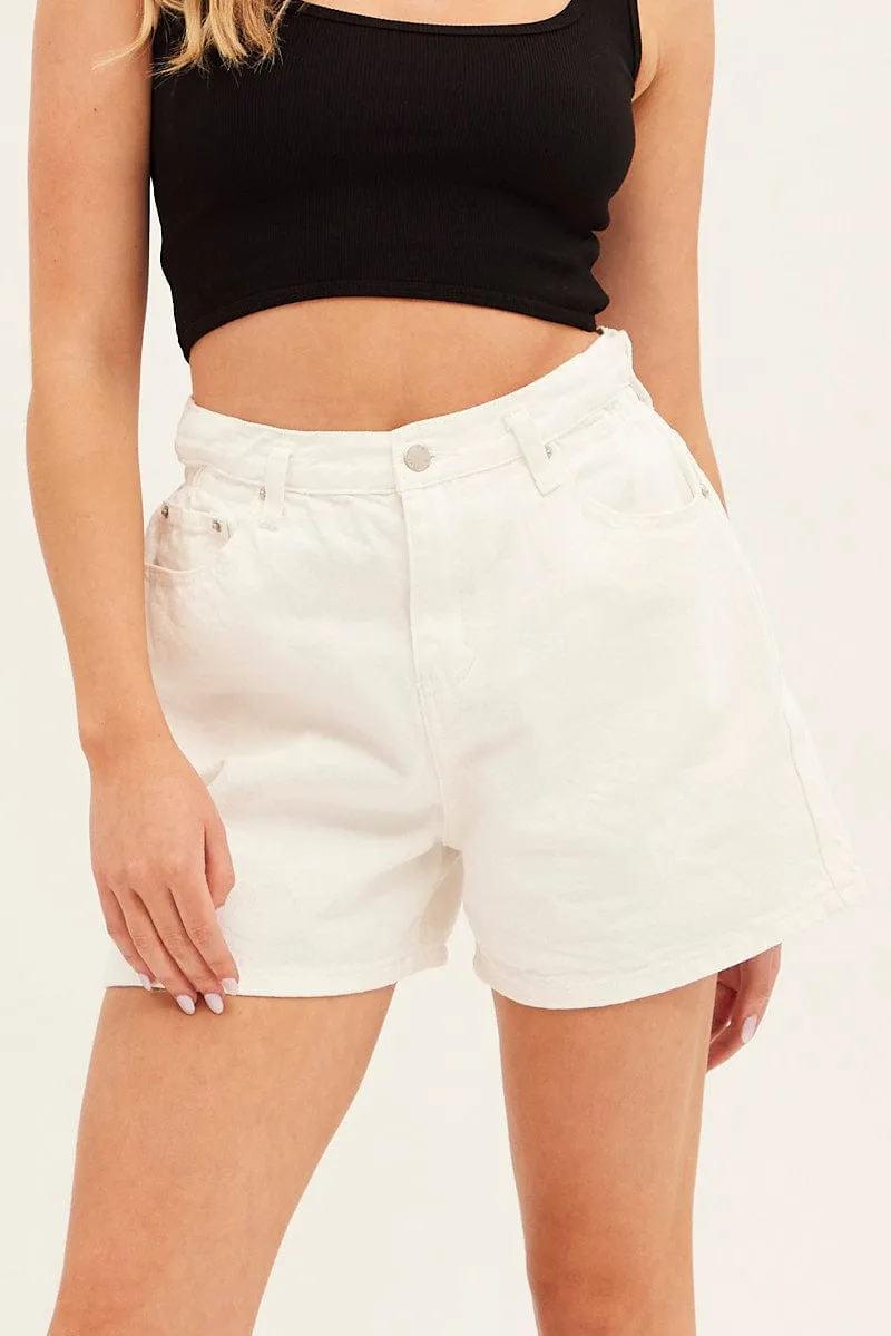 White High Waist Denim Shorts Relaxed