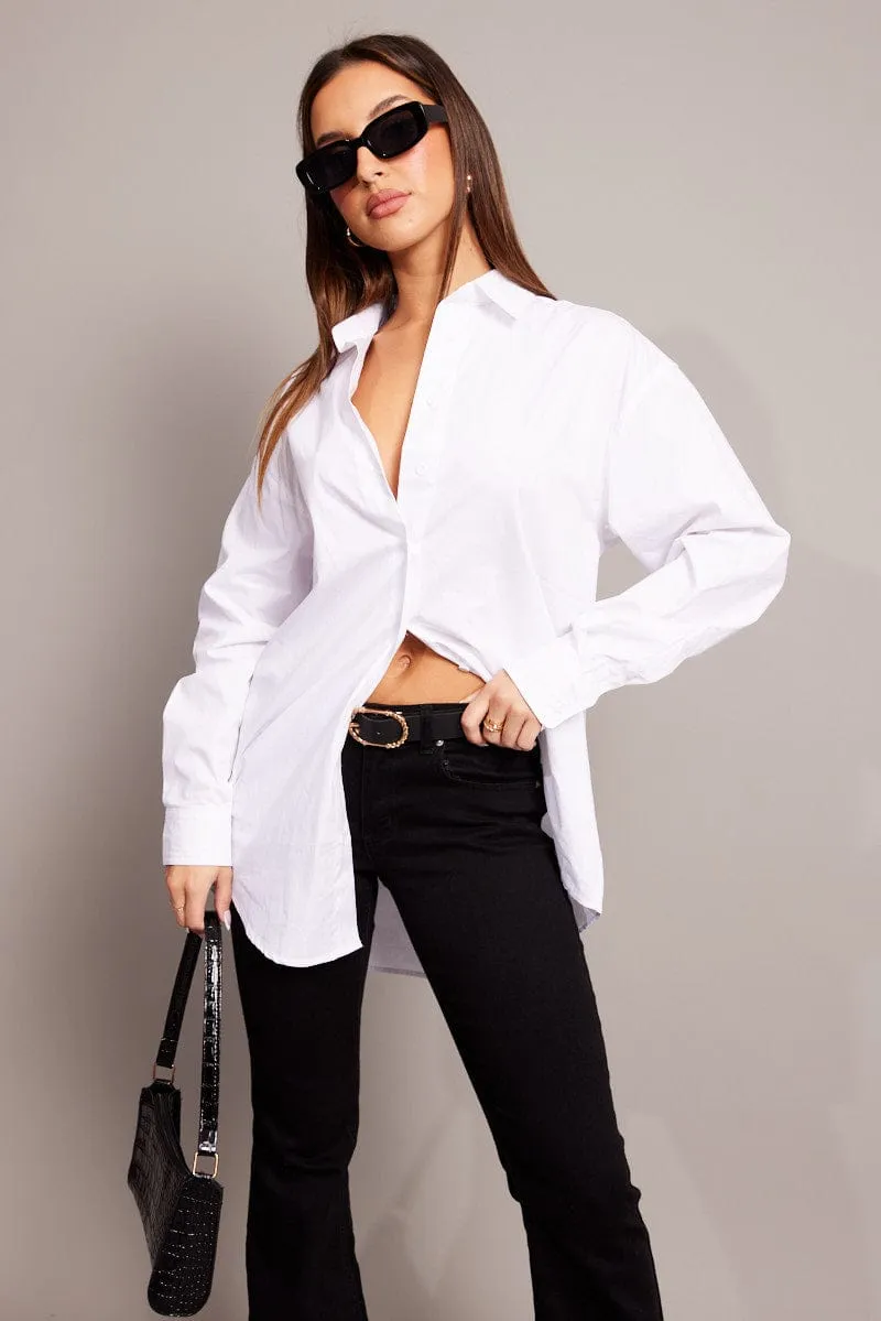 White Relaxed Shirt Long Sleeve Longline