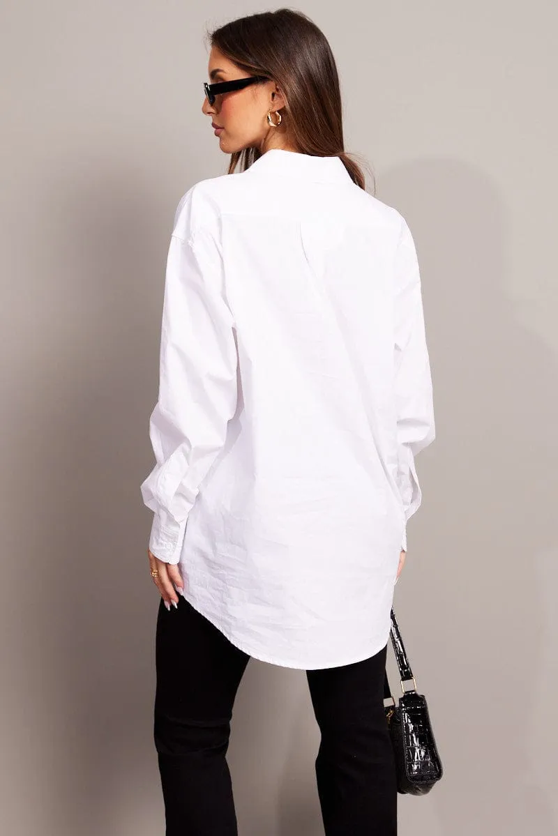 White Relaxed Shirt Long Sleeve Longline