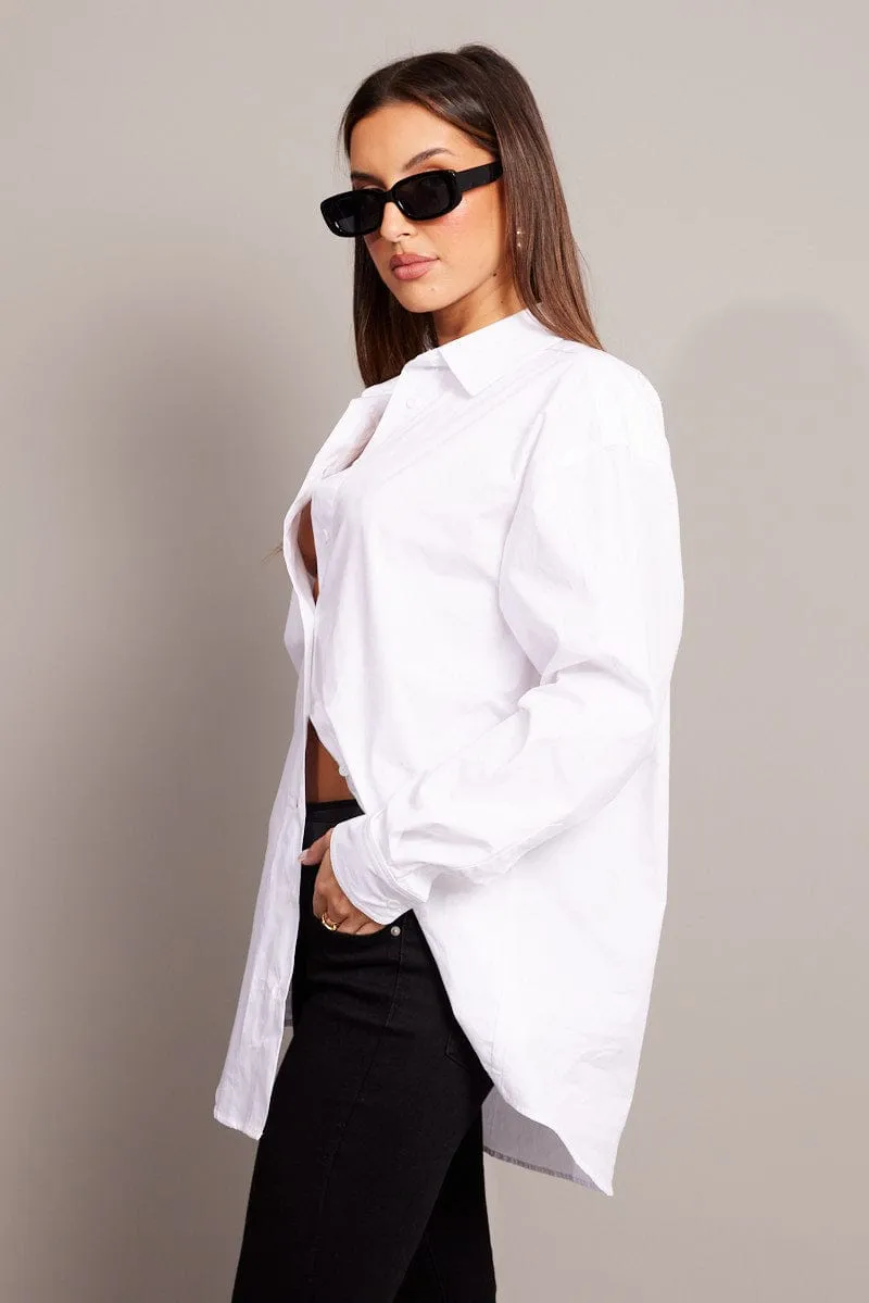White Relaxed Shirt Long Sleeve Longline