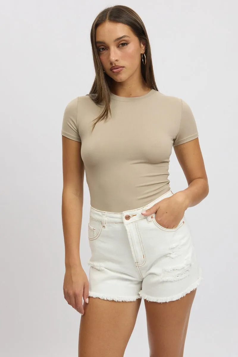 White Relaxed Shorts High Rise