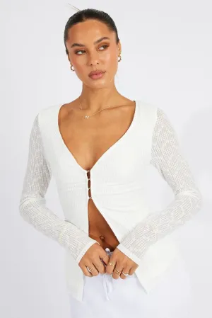 White Textured Top Long Sleeve