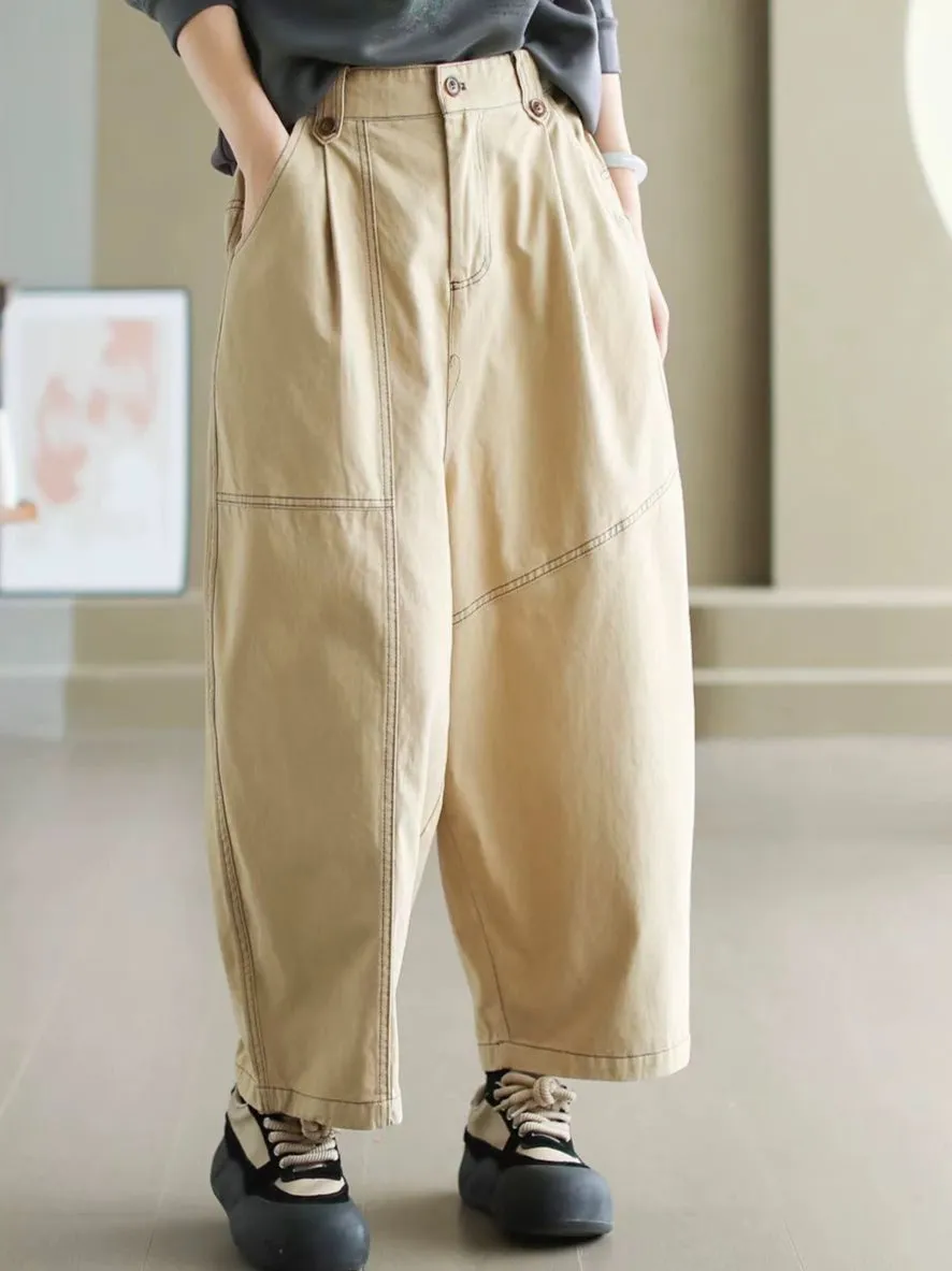 Women Spring Casual Trendy Seamline Loose Cotton Harem Pants
