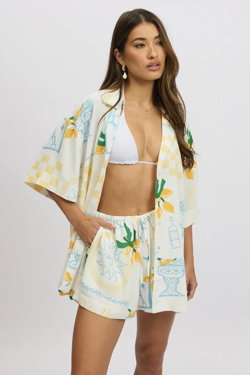 Yellow Abstract Relaxed Shirt Short Sleeve