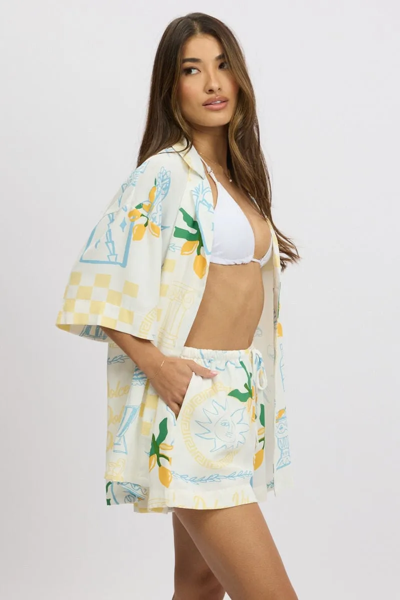 Yellow Abstract Relaxed Shirt Short Sleeve