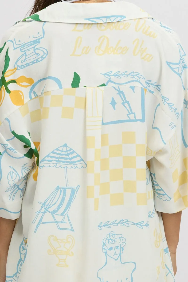 Yellow Abstract Relaxed Shirt Short Sleeve